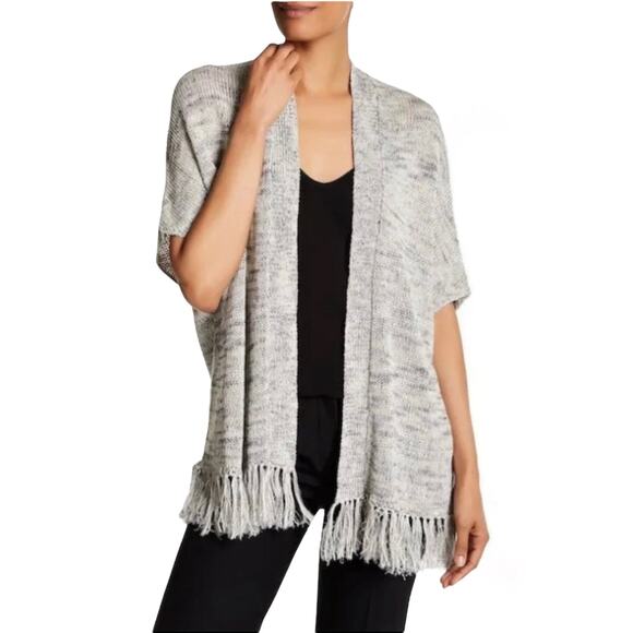 Joie Womens XS Sona Open Front Linen Blend Short Sleeve Cardigan Gray Fringe Hem - Picture 1 of 8